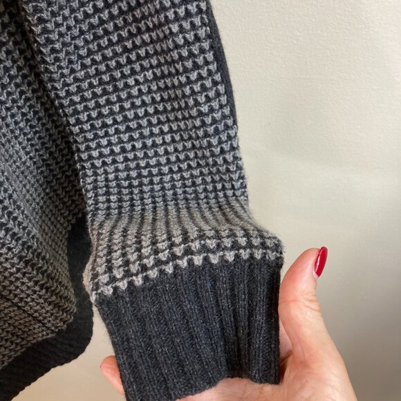 Eileen Fisher Cardigan Asymmetric Sweater Waffle Knit Black Gray  Medium - Picture 5 of 13